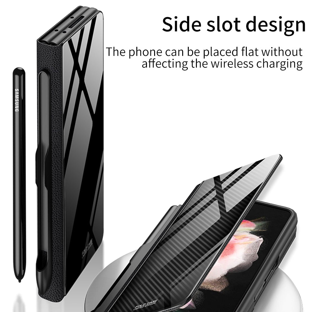 Pen Slot Holder Flip Leather Case For Samsung Galaxy Z Fold