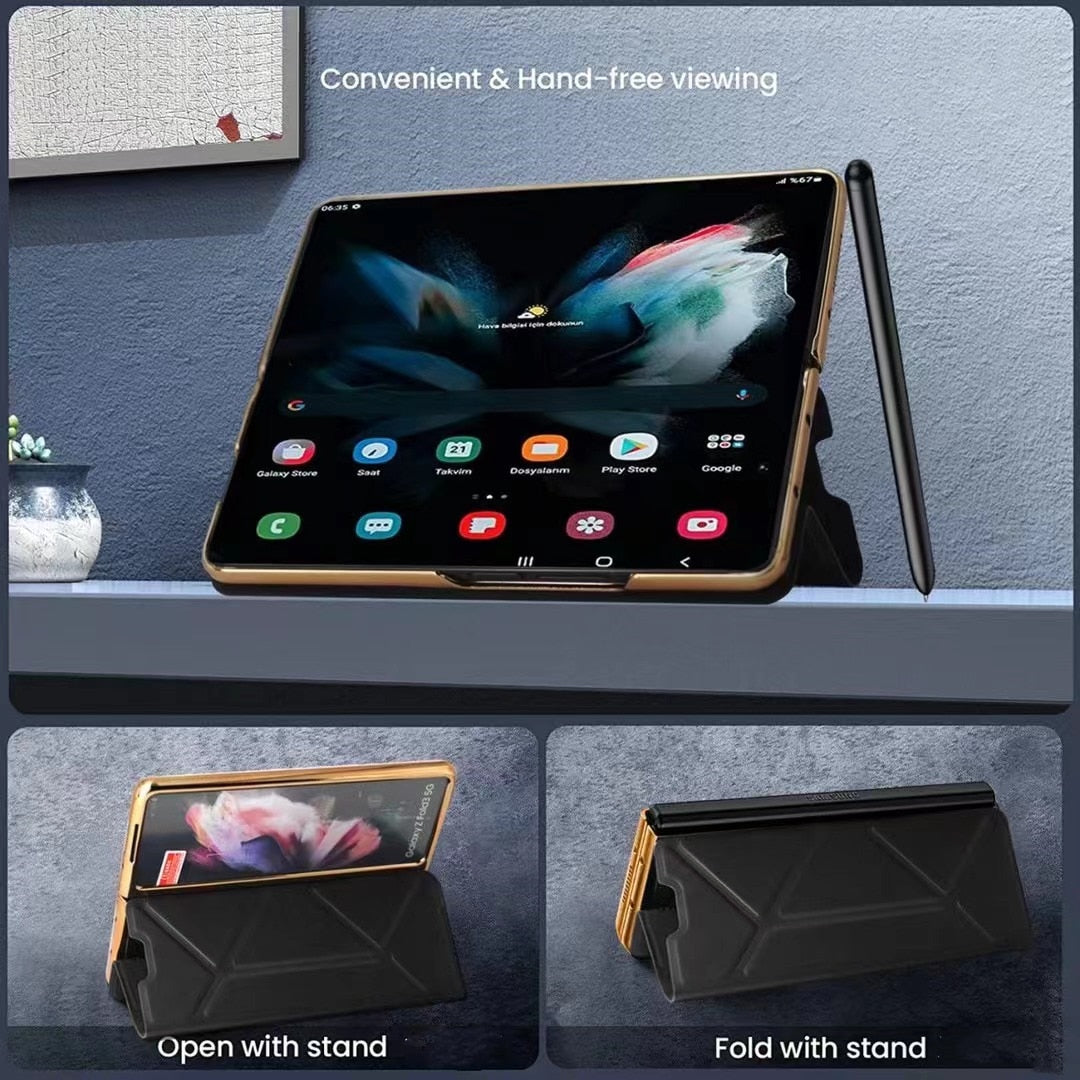 Leather Flip Stand S Pen Holder Slot Case For Samsung Galaxy Z Fold Series
