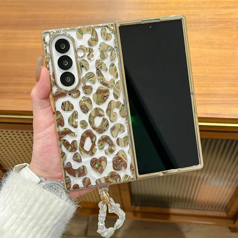Trendy Leopard Print Case with Chain – Compatible with Samsung Galaxy Z Fold Series