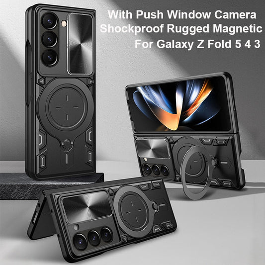 Magnetic Armor Case with Ring &  Window Camera Protector For Galaxy Z Fold