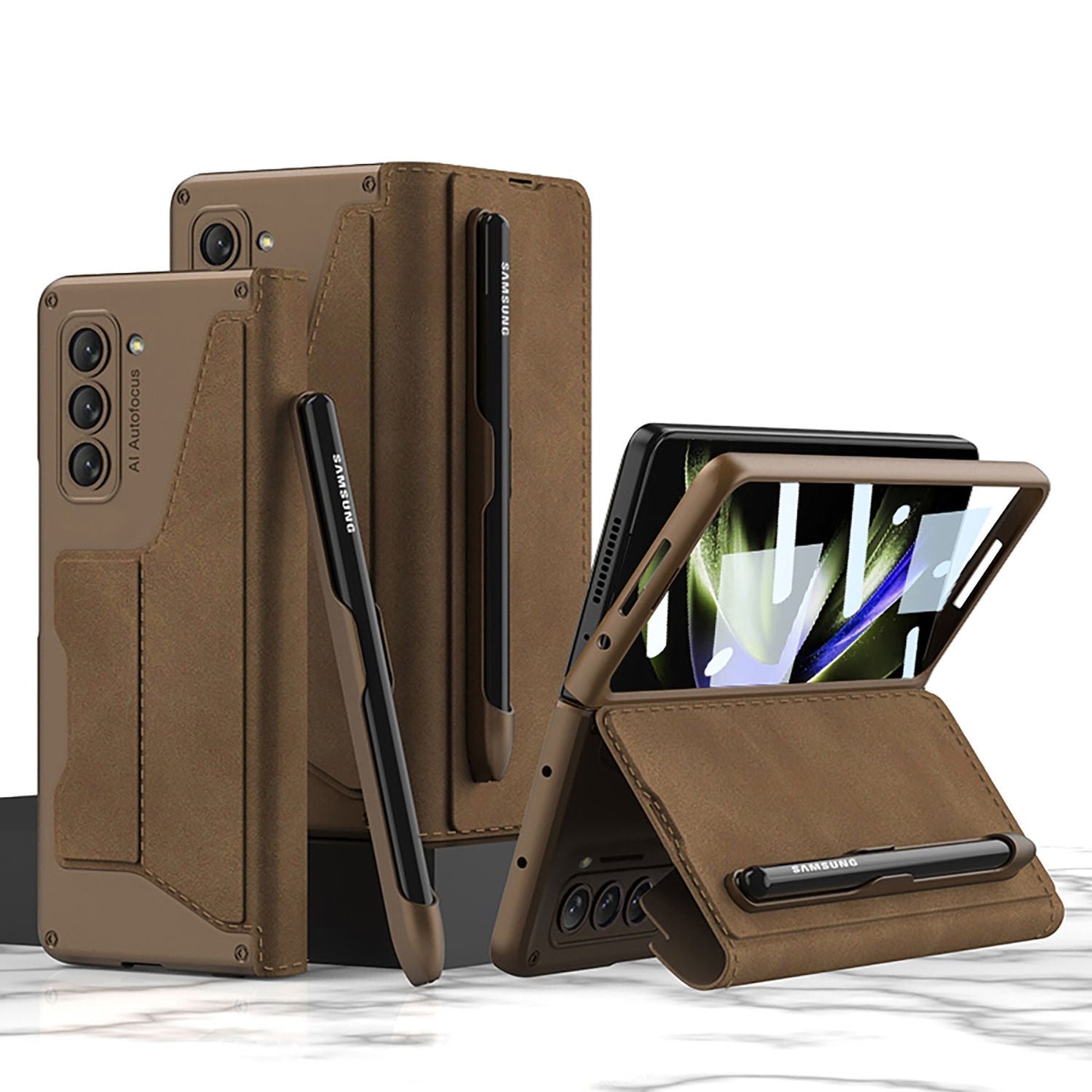 Leather Case with Detachable Pen Holder & Card Slot for Samsung Galaxy Z Fold