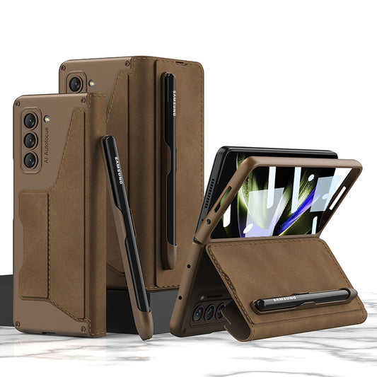 Leather Case with Detachable Pen Holder & Card Slot for Samsung Galaxy Z Fold