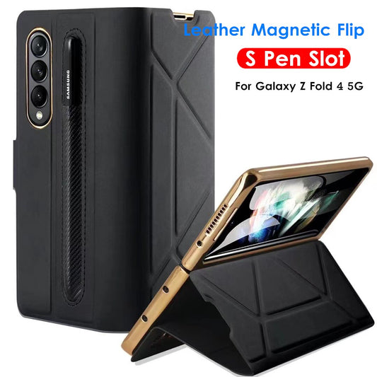 Leather Flip Stand S Pen Holder Slot Case For Samsung Galaxy Z Fold Series