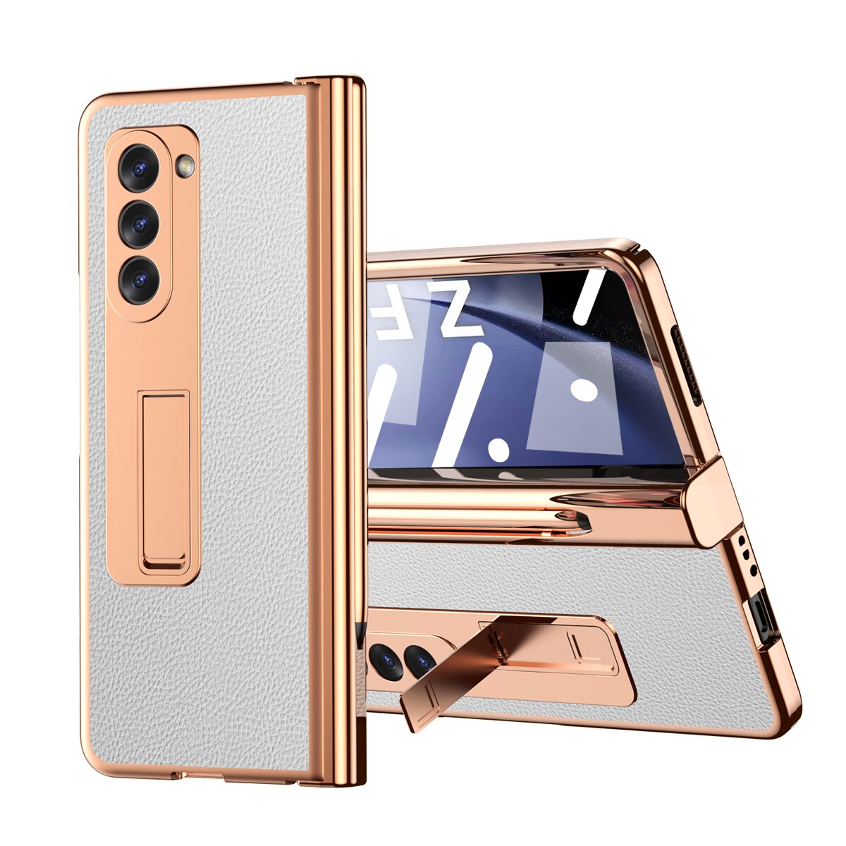 Leather Plating Case with Pen Holder & Kickstand for Samsung Galaxy Z Fold