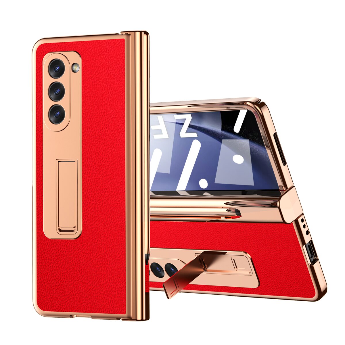 Leather Plating Case with Pen Holder & Kickstand for Samsung Galaxy Z Fold