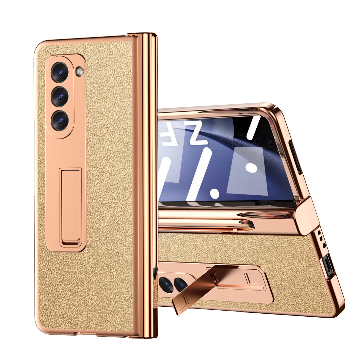 Leather Plating Case with Pen Holder & Kickstand for Samsung Galaxy Z Fold
