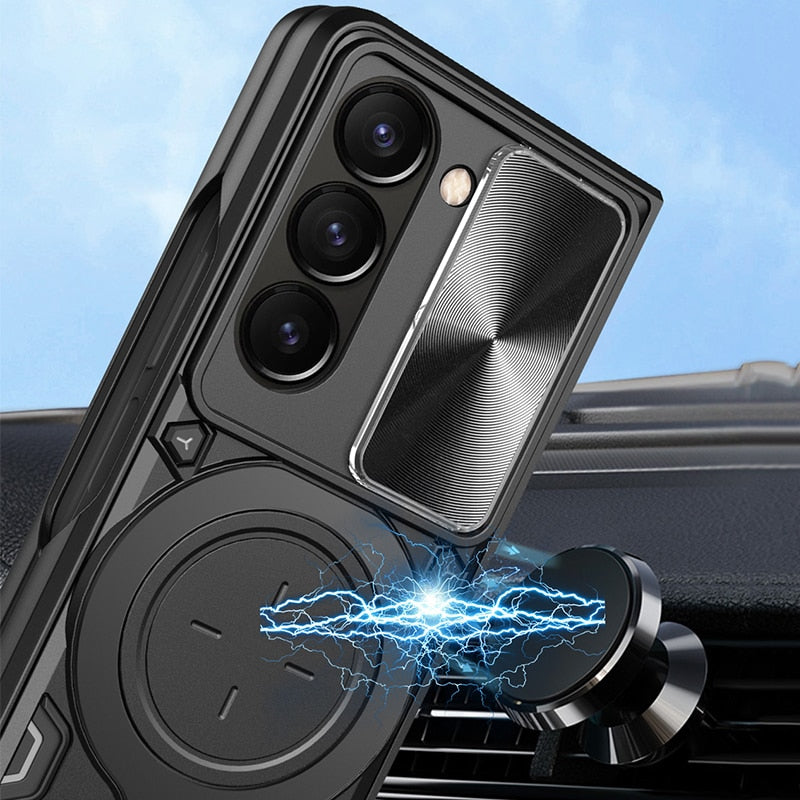 Magnetic Armor Case with Ring &  Window Camera Protector For Galaxy Z Fold