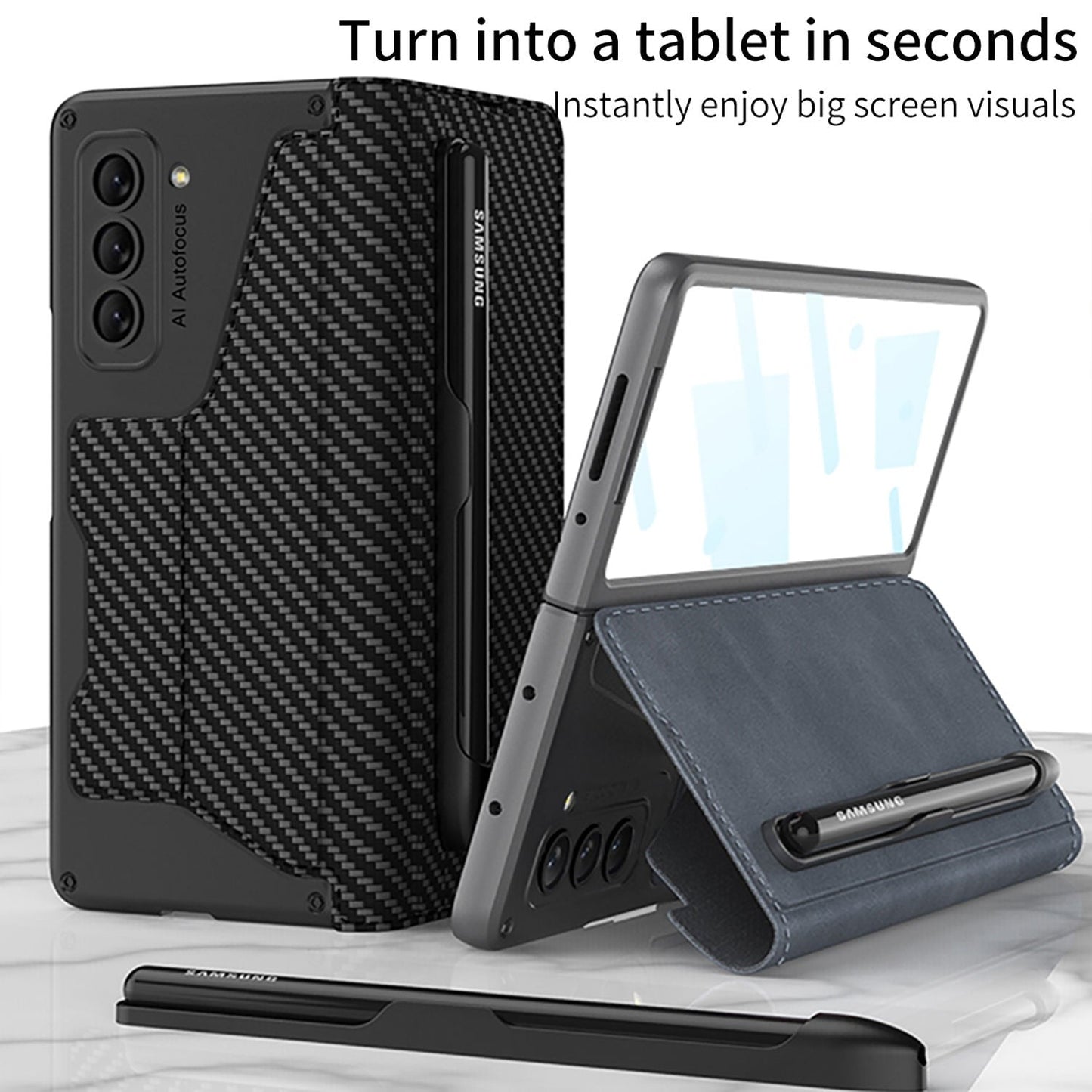 Leather Case with Detachable Pen Holder & Card Slot for Samsung Galaxy Z Fold