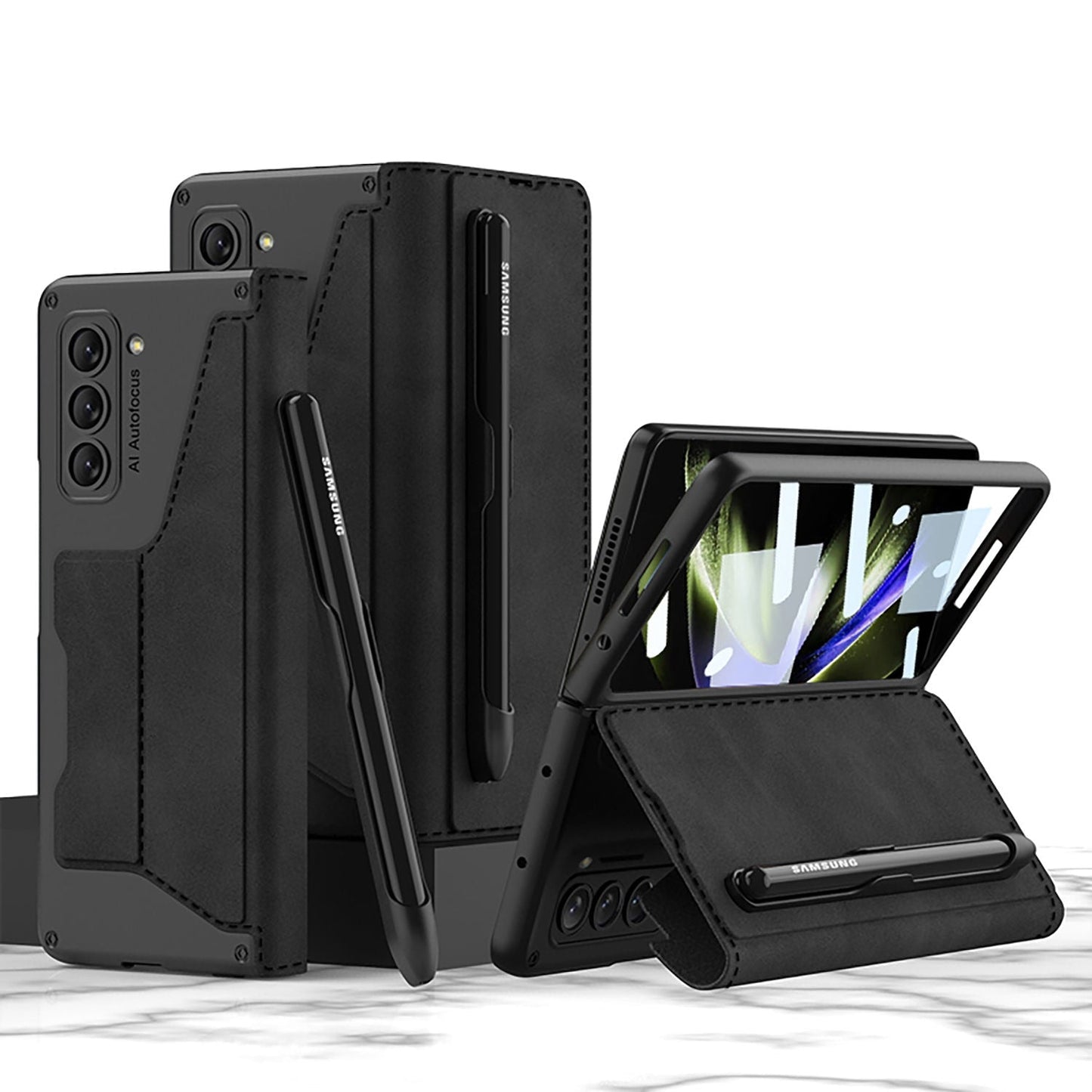 Leather Case with Detachable Pen Holder & Card Slot for Samsung Galaxy Z Fold