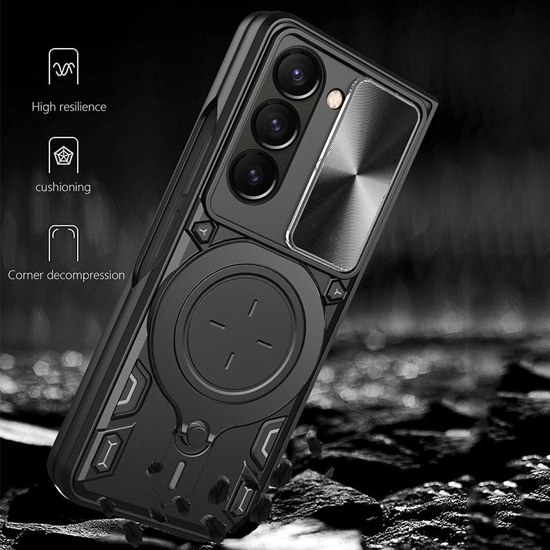 Magnetic Armor Case with Ring &  Window Camera Protector For Galaxy Z Fold