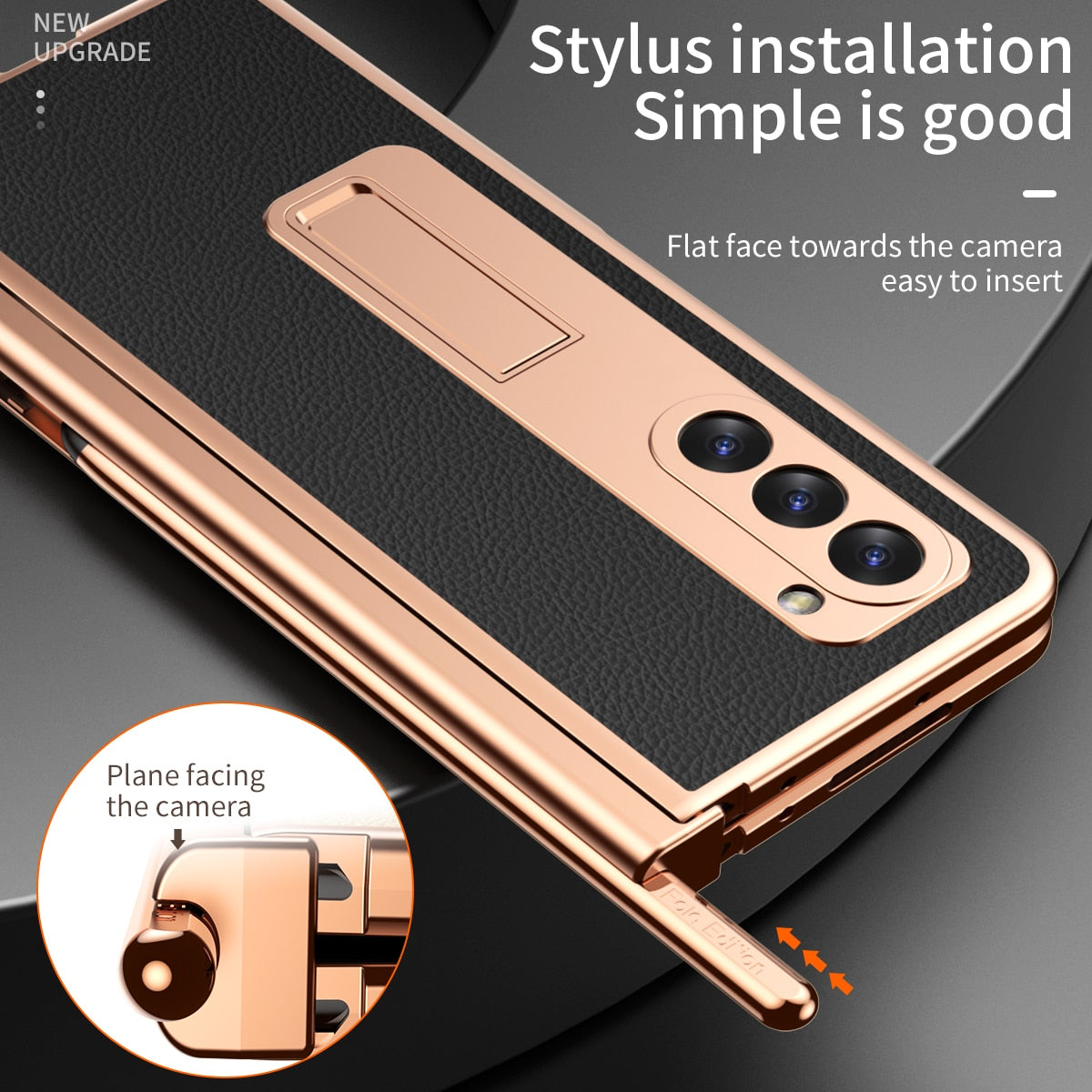 Leather Plating Case with Pen Holder & Kickstand for Samsung Galaxy Z Fold