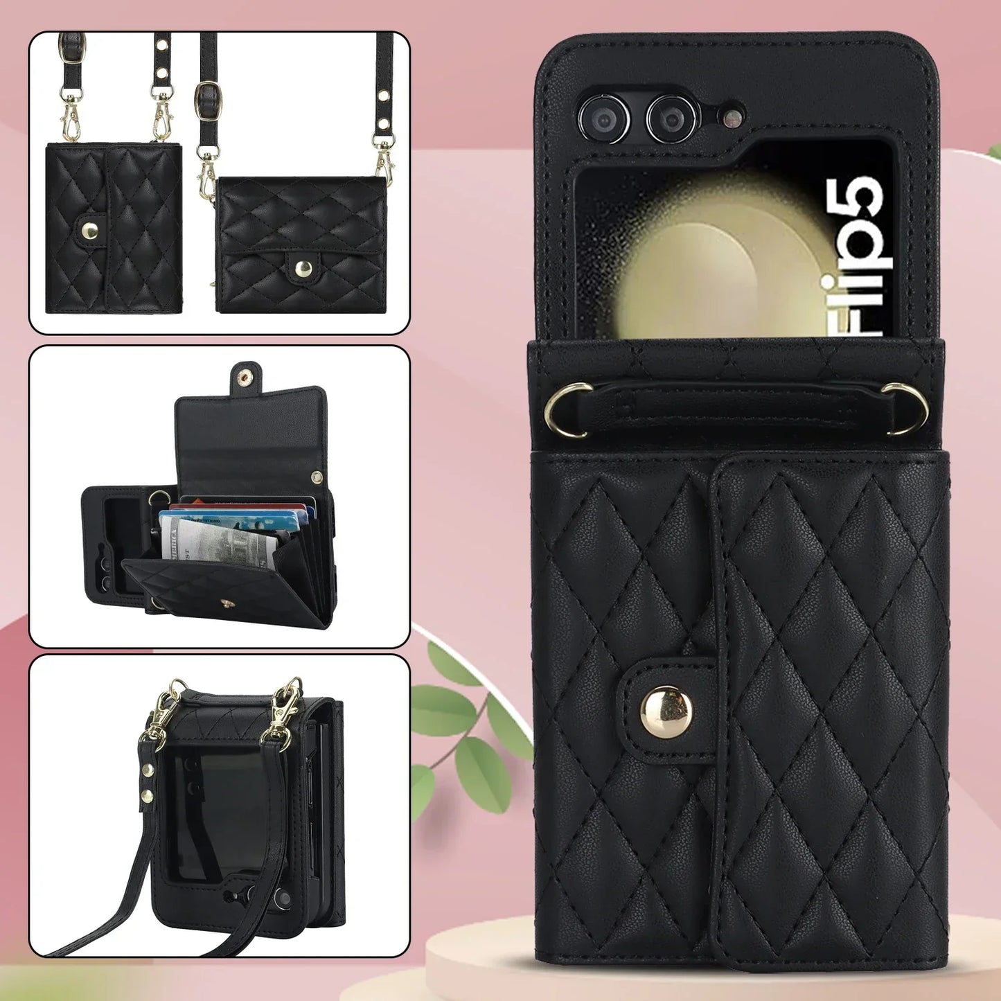 Crossbody Leather Case for Galaxy Z Flip 3-7