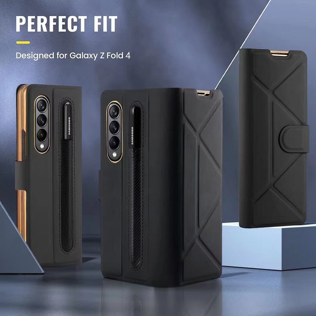 Leather Flip Stand S Pen Holder Slot Case For Samsung Galaxy Z Fold Series