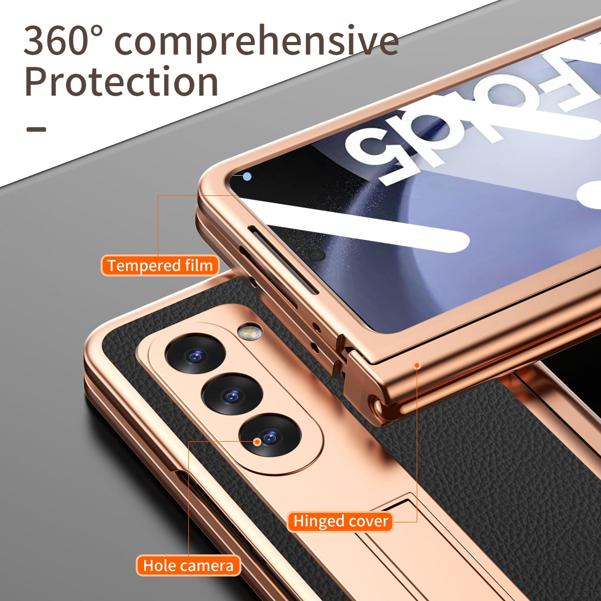 Leather Plating Case with Pen Holder & Kickstand for Samsung Galaxy Z Fold