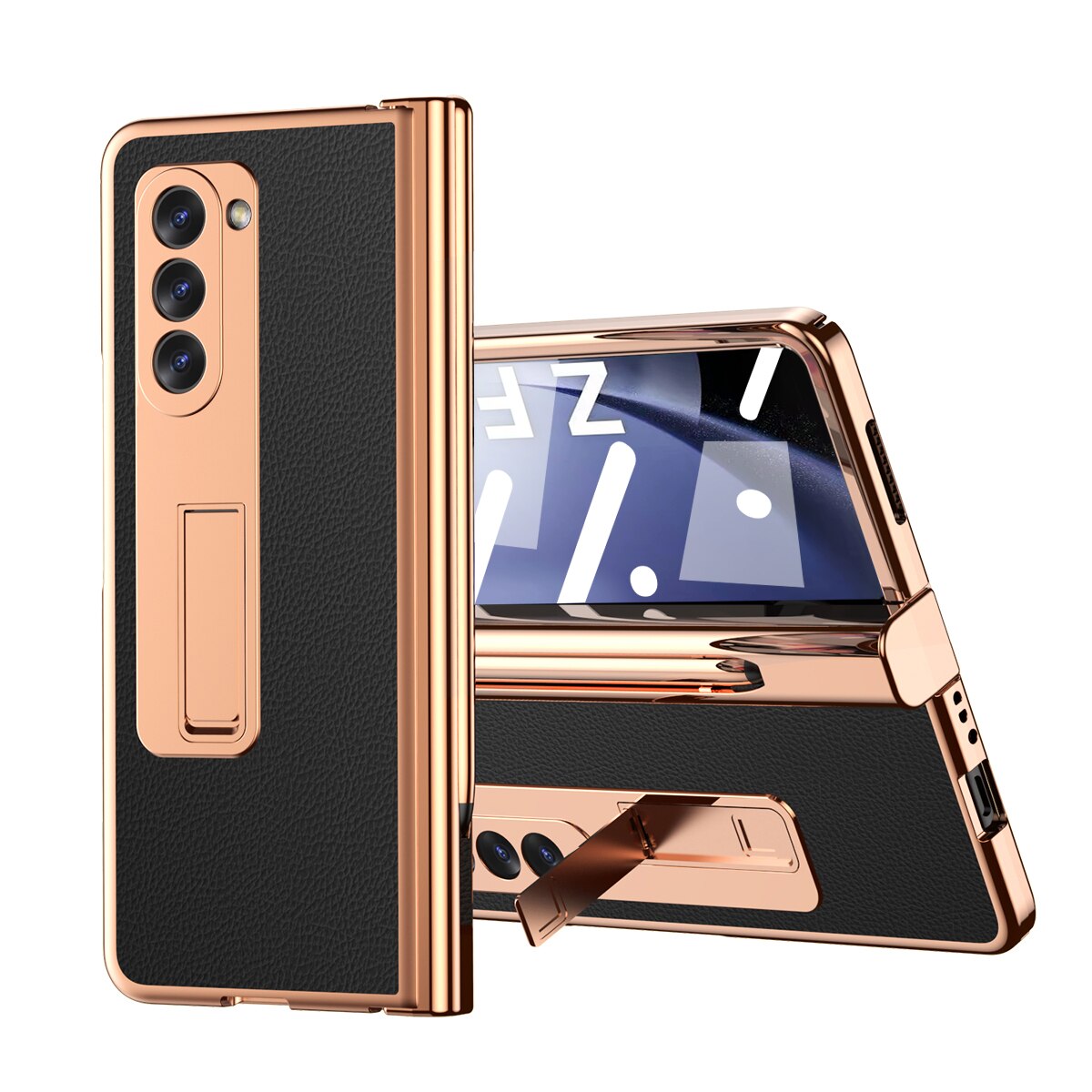 Leather Plating Case with Pen Holder & Kickstand for Samsung Galaxy Z Fold
