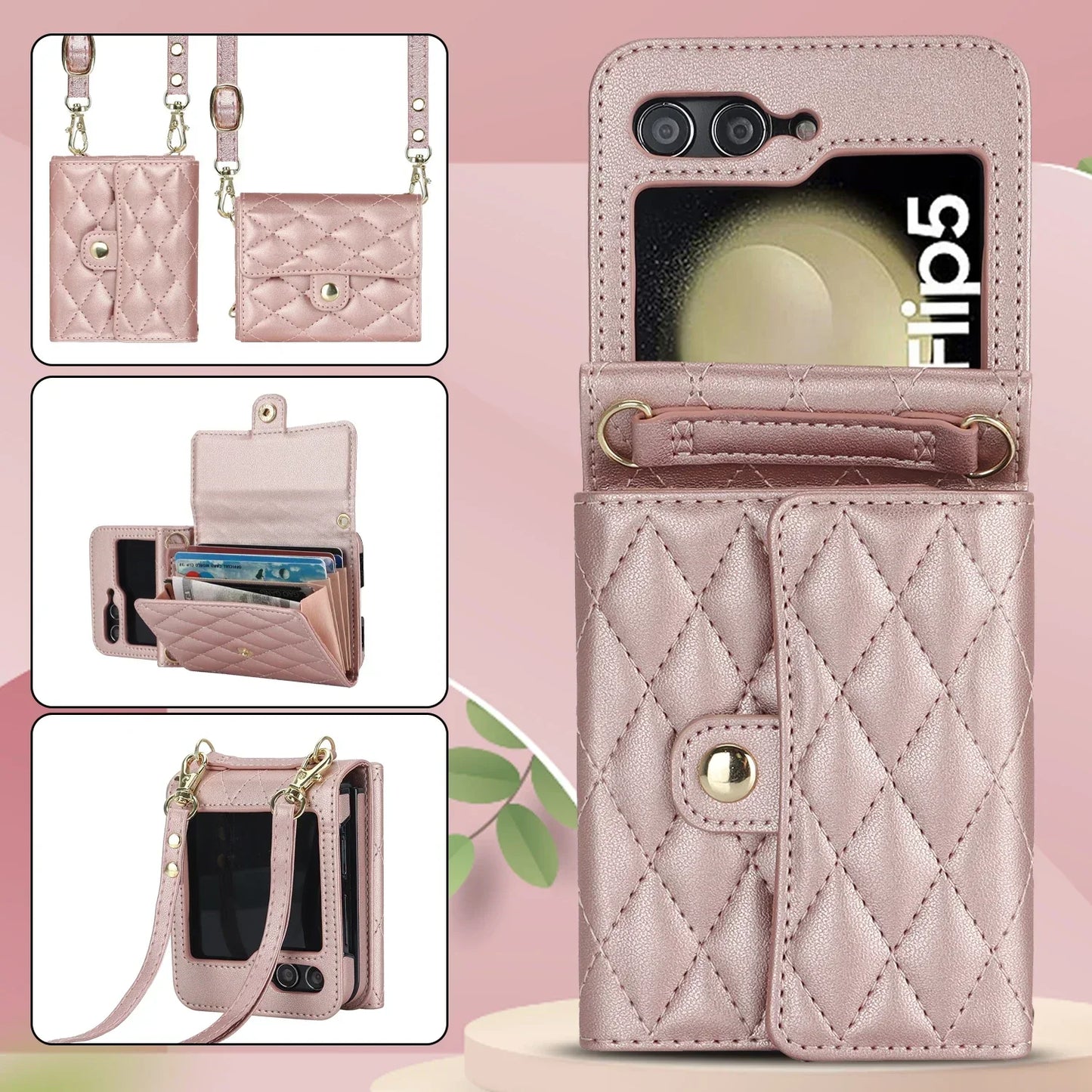 Crossbody Leather Case for Galaxy Z Flip 3-7