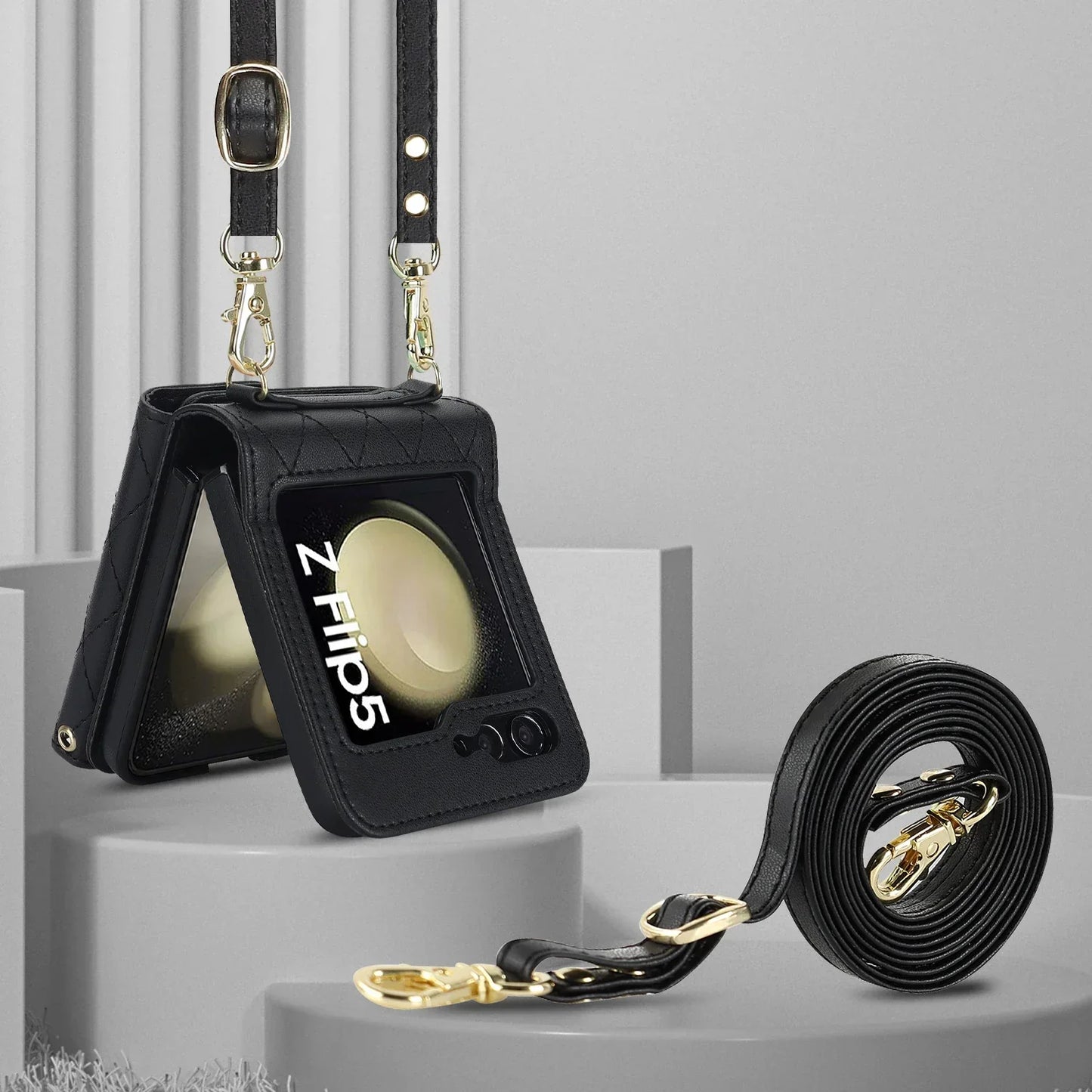 Crossbody Leather Case for Galaxy Z Flip 3-7