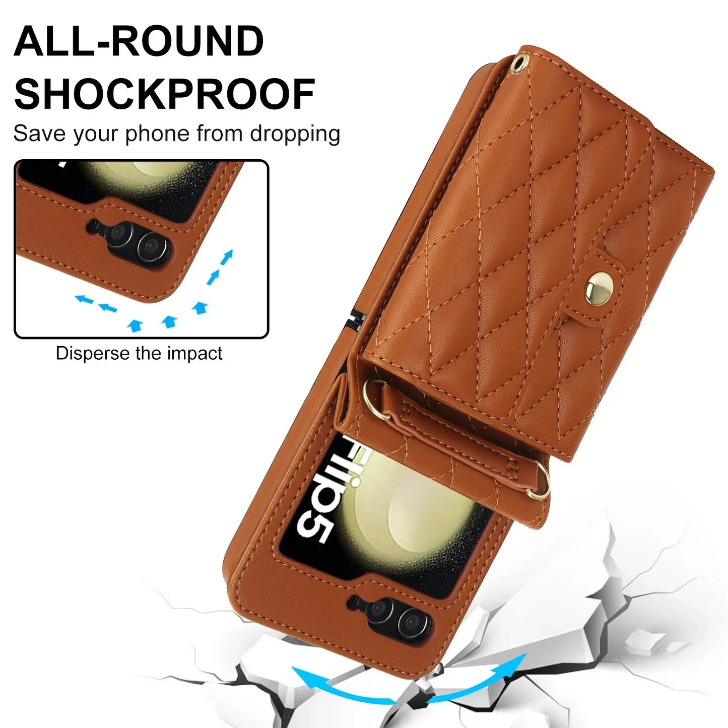 Crossbody Leather Case for Galaxy Z Flip 3-7