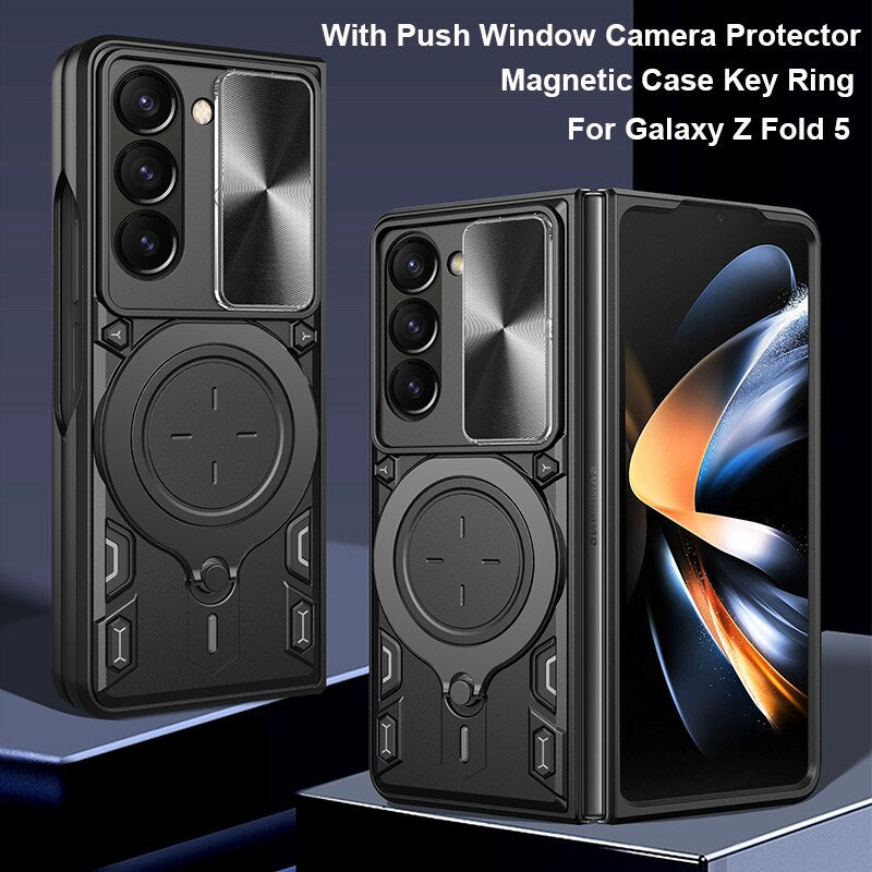 Magnetic Armor Case with Ring &  Window Camera Protector For Galaxy Z Fold