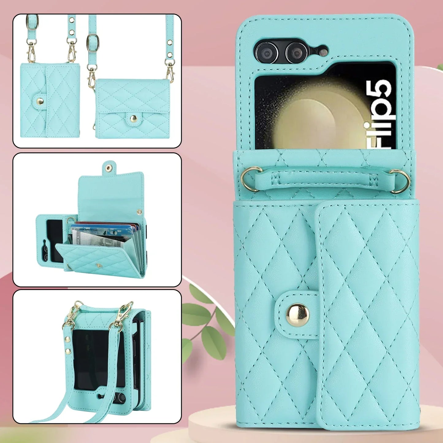 Crossbody Leather Case for Galaxy Z Flip 3-7