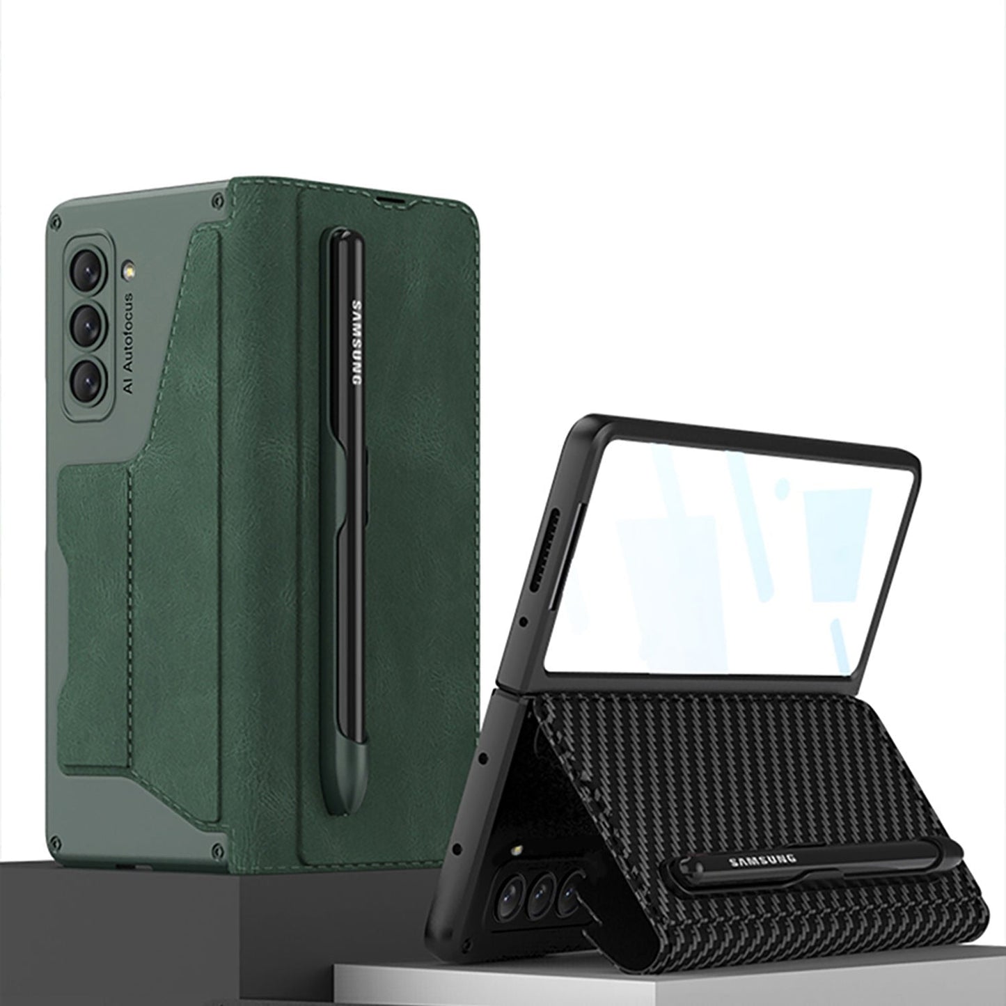 Leather Case with Detachable Pen Holder & Card Slot for Samsung Galaxy Z Fold