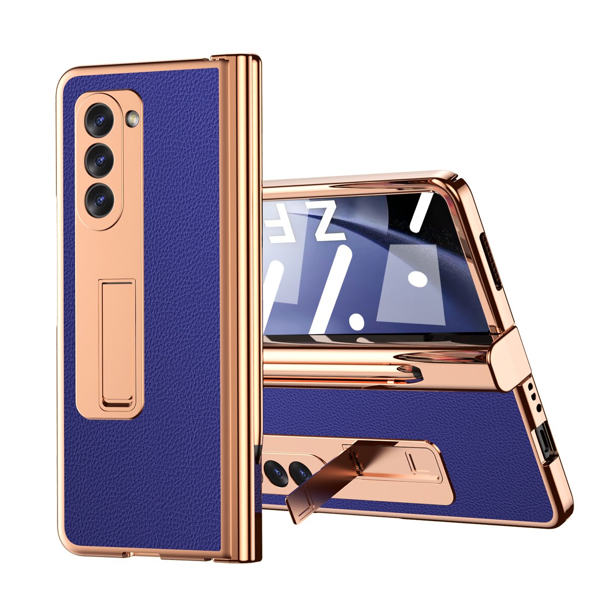 Leather Plating Case with Pen Holder & Kickstand for Samsung Galaxy Z Fold