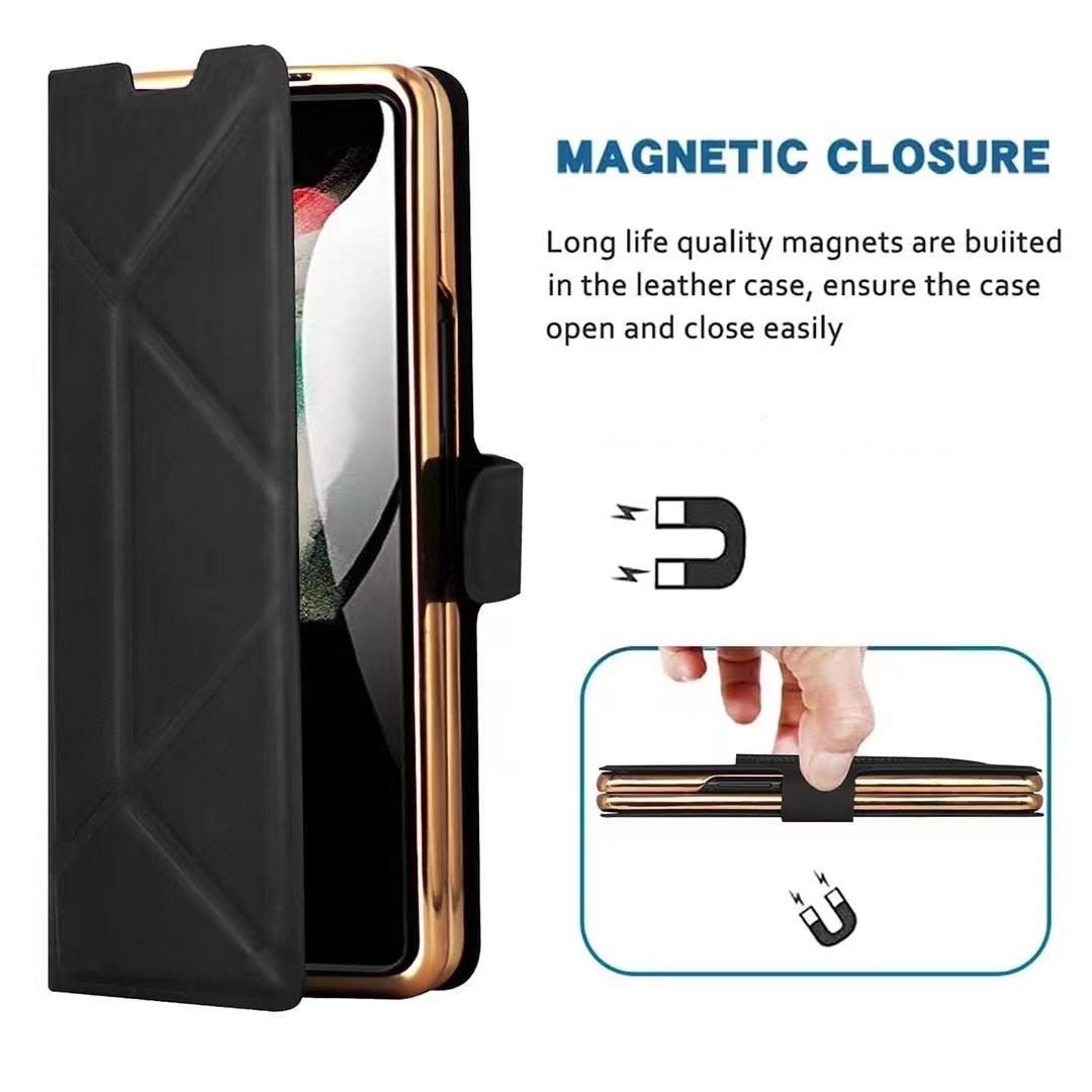 Leather Flip Stand S Pen Holder Slot Case For Samsung Galaxy Z Fold Series