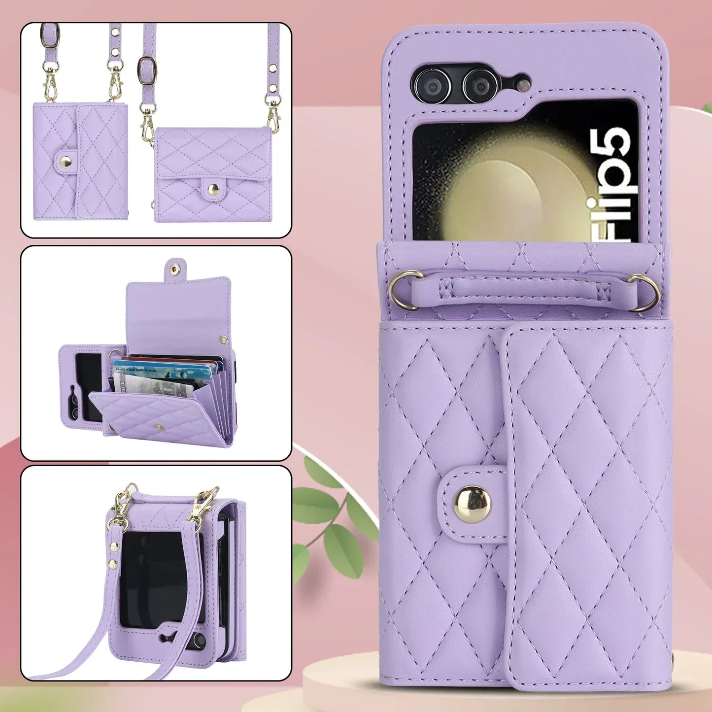 Crossbody Leather Case for Galaxy Z Flip 3-7