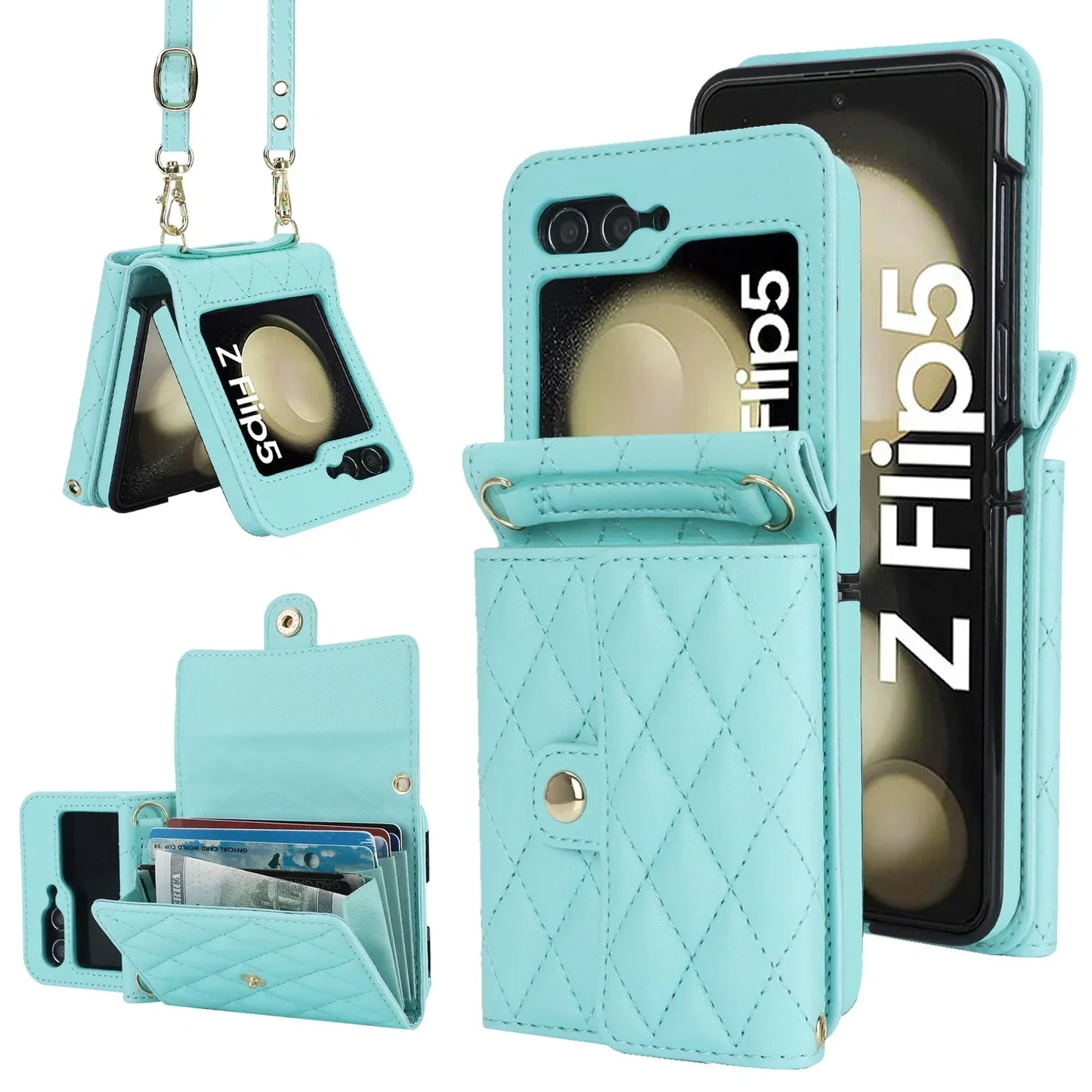Crossbody Leather Case for Galaxy Z Flip 3-7