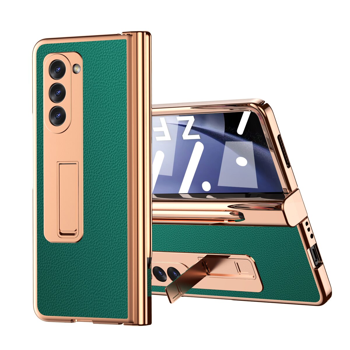Leather Plating Case with Pen Holder & Kickstand for Samsung Galaxy Z Fold